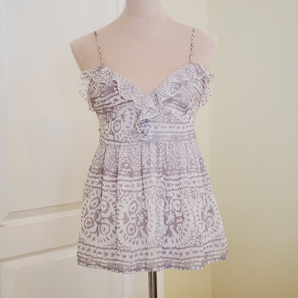 Kirra Bohemian Style Spaghetti Straps Top, size M, White/Gray Sparkly